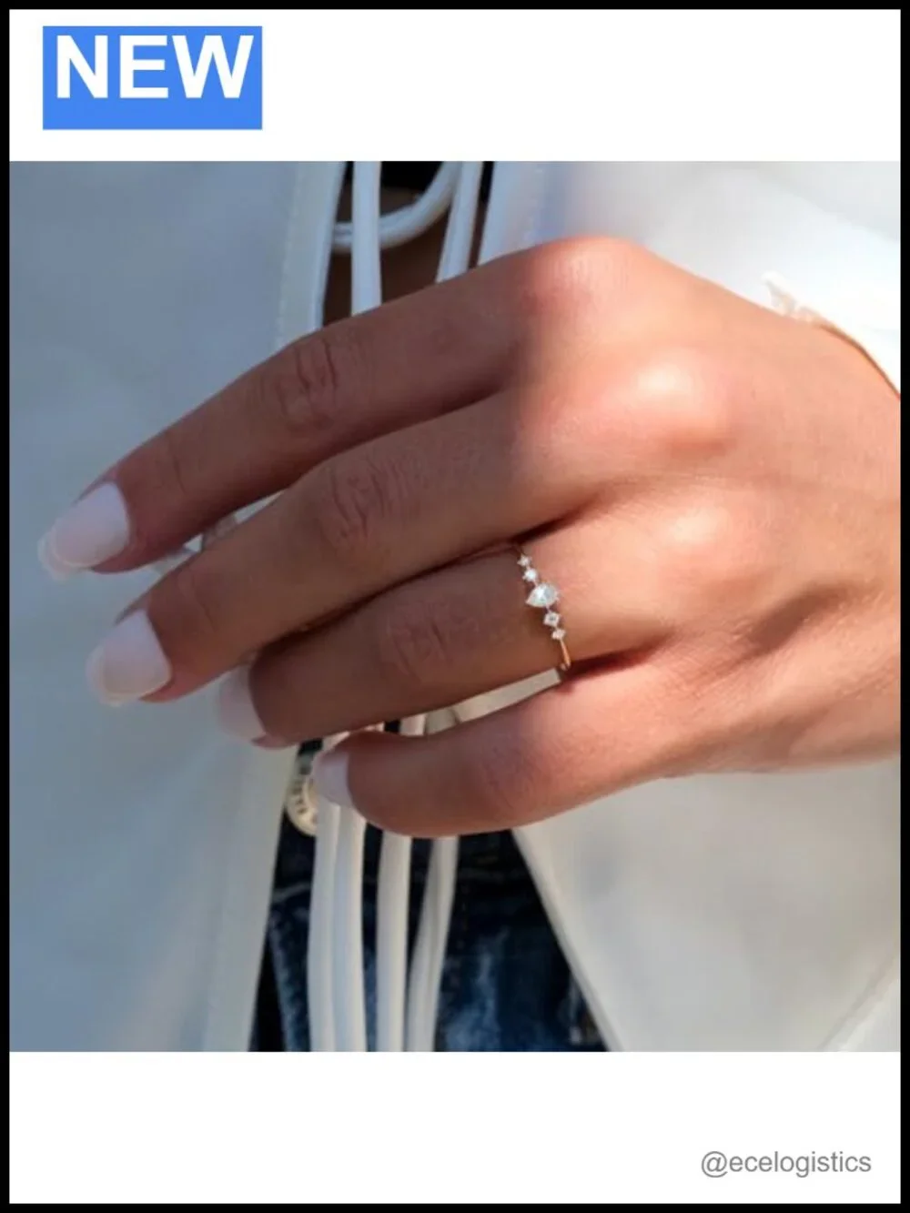 14K Gold Moissanite 5-Stone Pear Shaped Engagement Ring Stackable